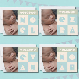 Four 4 letter name baby boy birth announcement 