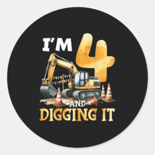 Four 4yr 4th Birthday Construction Boy 4 Years Old Classic Round Sticker