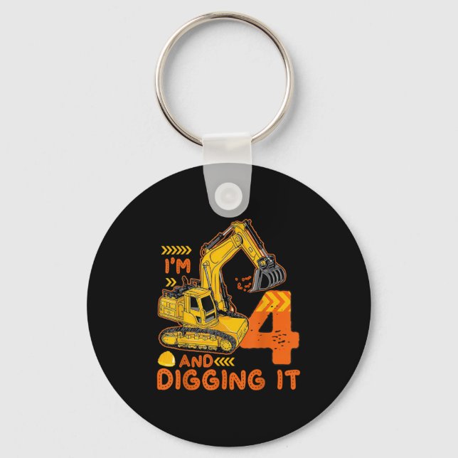 Four 4yr 4th Birthday Construction Boy 4 Years Old Key Ring (Front)