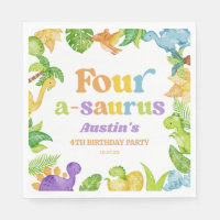 Four A-Saurus Dinosaur 4th Fourth Birthday Party