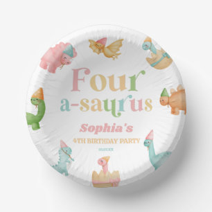 Four A-Saurus Dinosaur 4th Fourth Birthday Party Paper Plate