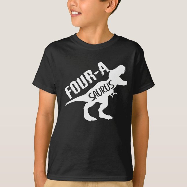 Four-A-Saurus Dinosaur 4th Fourth Birthday T-Shirt (Front)