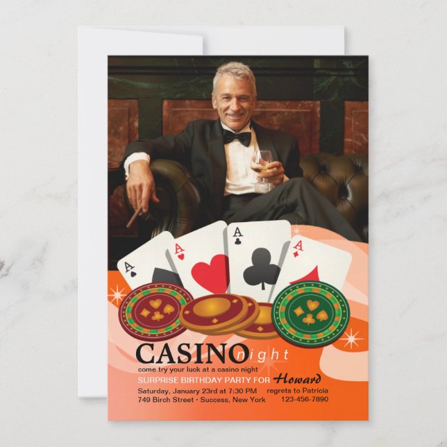 Four Aces Casino Night Photo Invitation (Front)