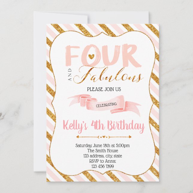 Four and fabulous birthday invitation (Front)