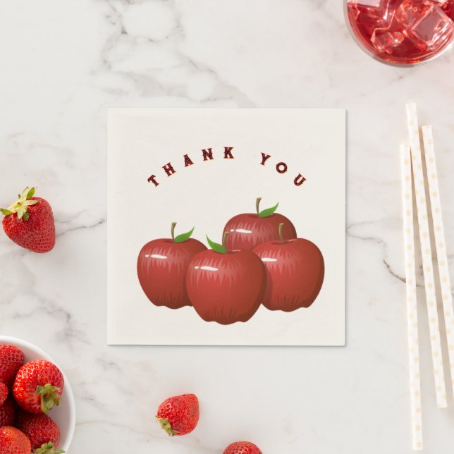 Four Apple Thank You Cocktail Tissues Table Touch  Napkin (Insitu)
