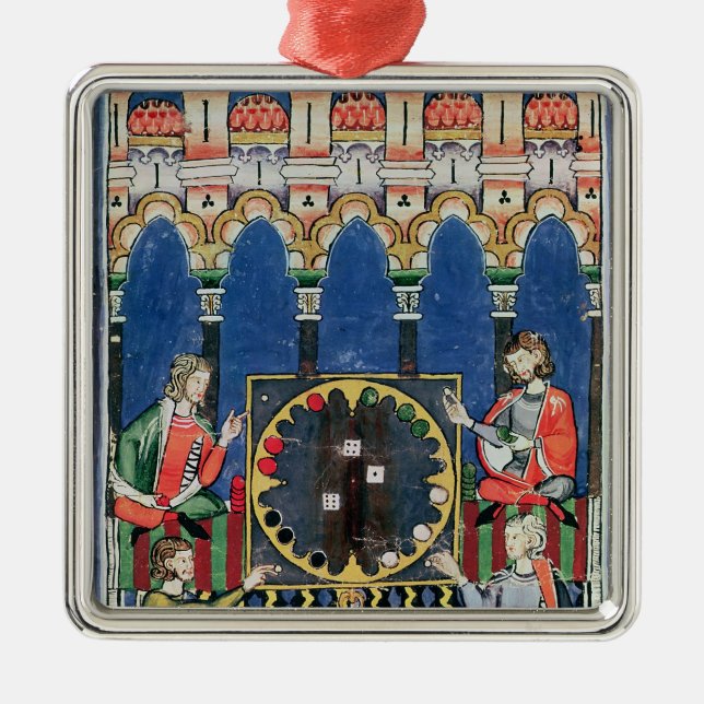 Four Arabic Backgammon Players Metal Tree Decoration (Front)