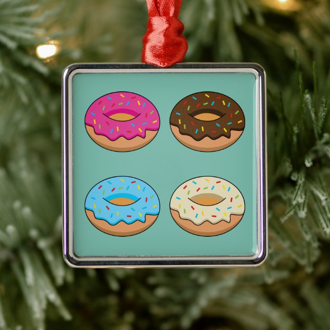 Four Assorted Doughnuts Pattern Metal Tree Decoration (Tree)