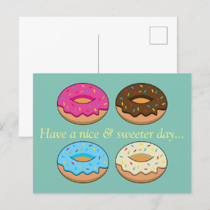 Four Assorted Doughnuts Pattern Personalise Holiday Postcard