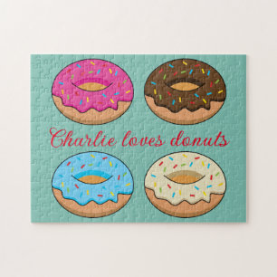 Four Assorted Doughnuts Pattern Personalise Jigsaw Puzzle