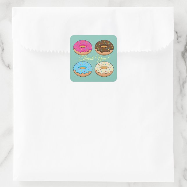Four Assorted Doughnuts Pattern | Personalise Square Sticker (Bag)
