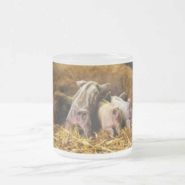 Four Baby Piglet Mangalitsa Hogs Showing Butts Frosted Glass Coffee Mug (Center)