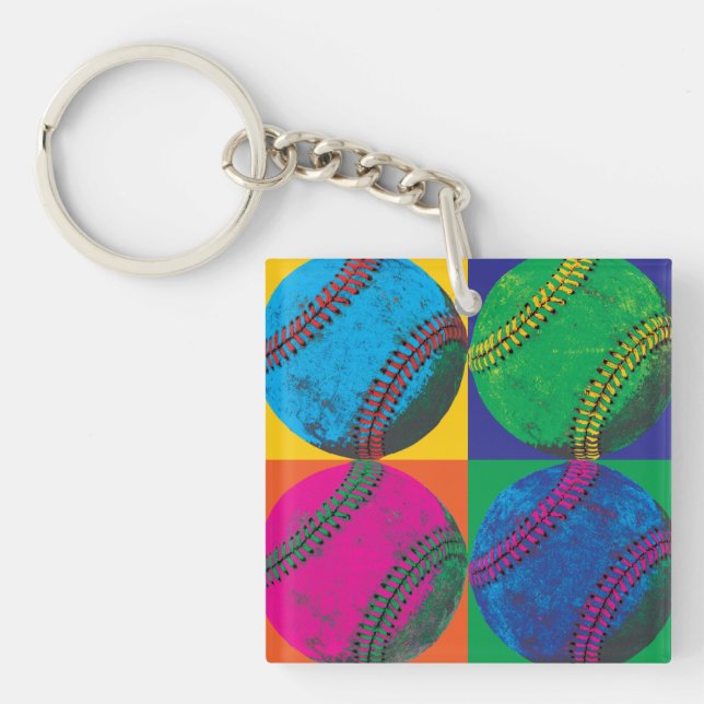 Four Baseballs in Different Colours Key Ring (Front)