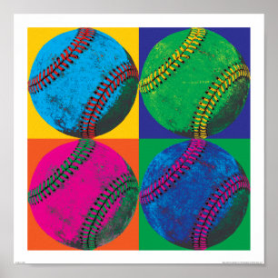 Four Baseballs in Different Colours Poster
