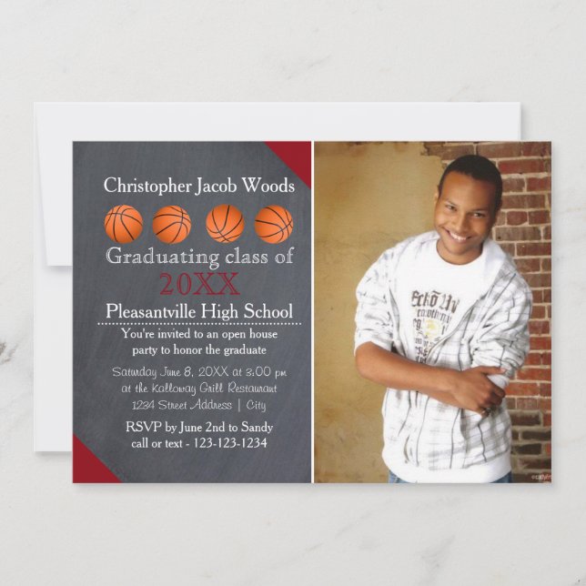 Four Basketball Chalkboard- Grad Announcement (Front)