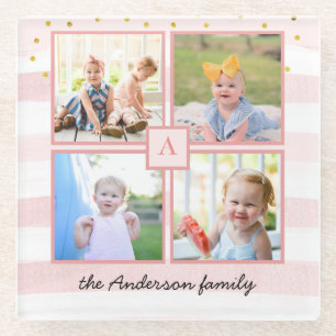 Four Beautiful Photos Monogram Family Coaster