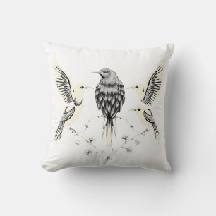 Four Birds on a Branch Illustration Cushion