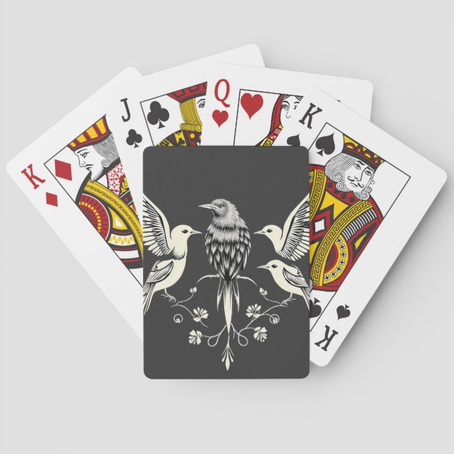 Four Birds on a Branch Illustration Playing Cards (Back)