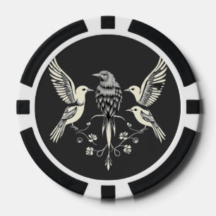 Four Birds on a Branch Illustration Poker Chips