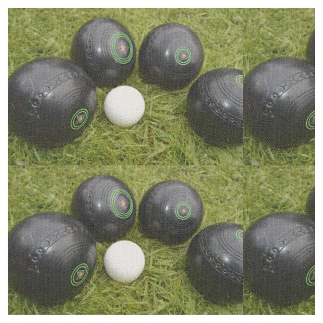 Four Black Lawn Bowls And Jack, Fabric (Close Up)
