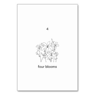 Four blooms, custom number flashcards table number