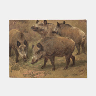 Four Boars in a Grassy Landscape (by Rosa Bonheur) Doormat