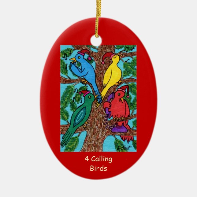 Four Calling Birds Ceramic Tree Decoration (Front)