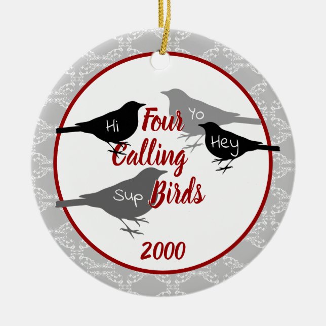 Four Calling Birds - Custom year Ceramic Tree Decoration (Front)