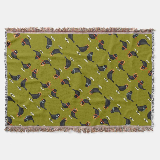 Four Calling Birds Retro Mid-Century Cut-Out 3 Throw Blanket (Front)
