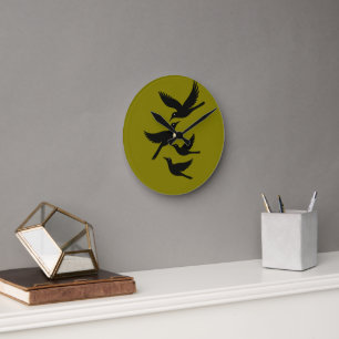 Four Calling Birds Retro Mid-Century Cut-Out 4 Round Clock