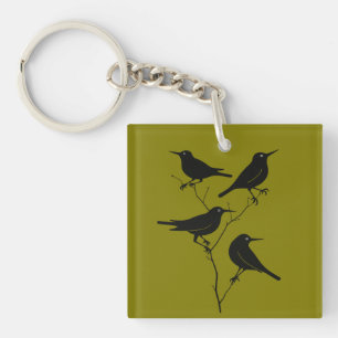 Four Calling Birds Retro Mid-Century Cut-Out 6 Key Ring