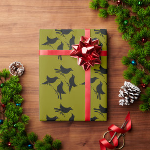 Four Calling Birds Retro Mid-Century Cut-Out 8 Wrapping Paper