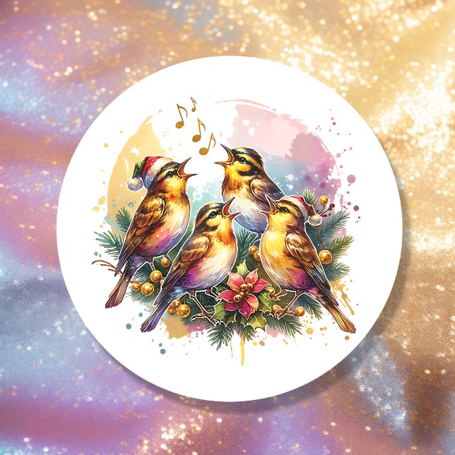 Four Calling Birds | Twelve Days of Christmas Classic Round Sticker (Creator Uploaded)