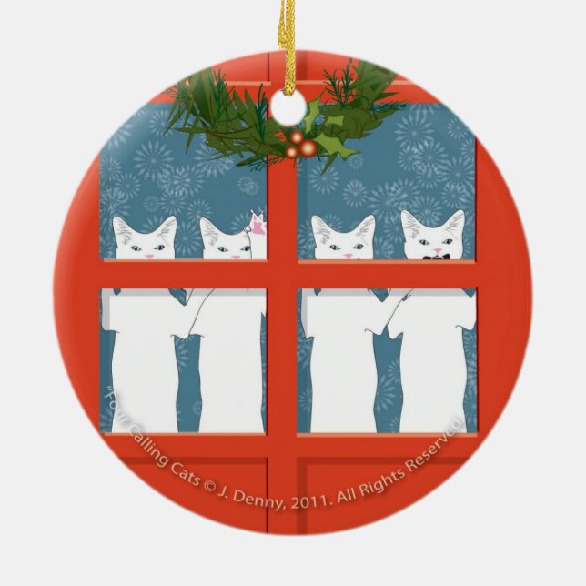 Four Calling Cats... double sided Ceramic Tree Decoration (Back)