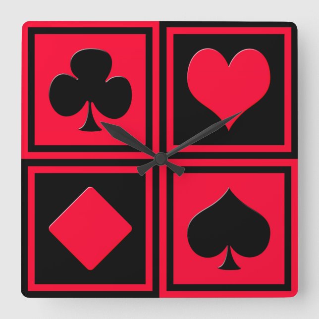 Four card suits square wall clock (Front)
