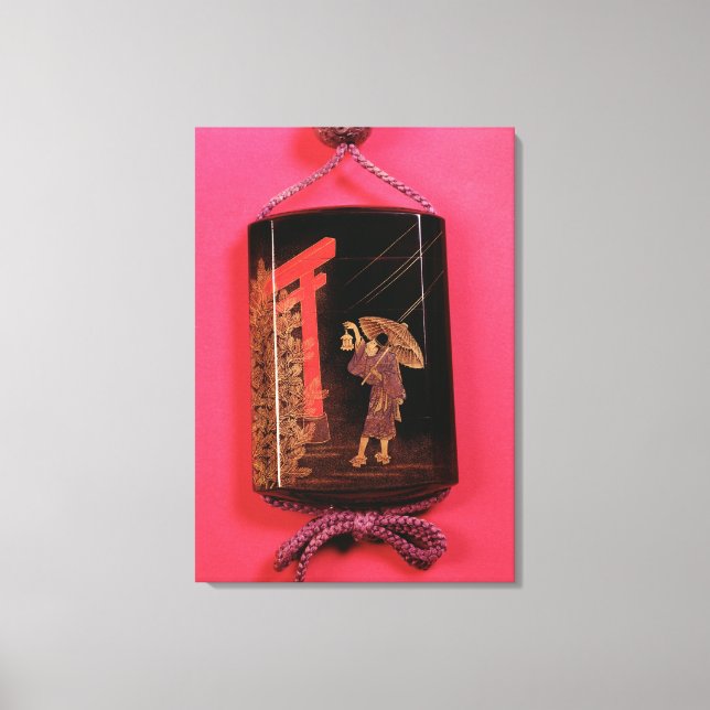 Four case inro depicting a man sheltering canvas print (Front)