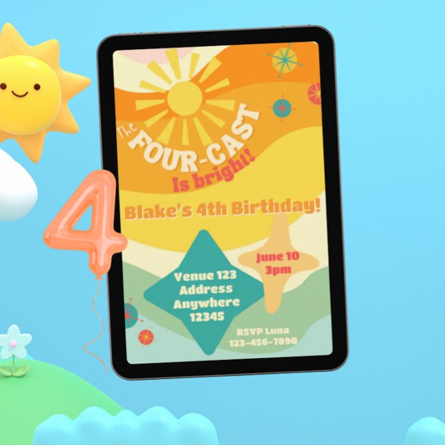 Four-Cast is Bright, Colourful Sun Birthday Invitation (Creator Uploaded)