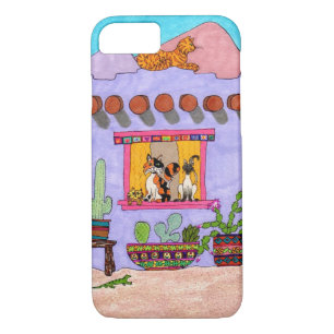 Four Cats at a Purple Adobe House Case-Mate iPhone Case