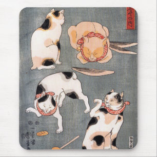 Four cats in different poses by Utagawa Kuniyoshi Mouse Pad
