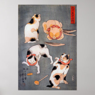 Four Cats Japanese Ukiyo-e Art Utagawa Kuniyoshi Poster