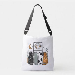 Four Cats Watching the Full Moon Crossbody Bag
