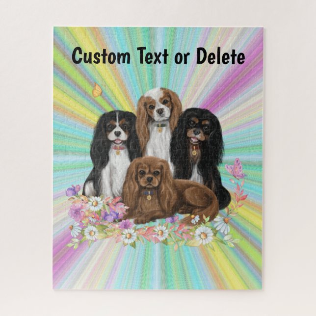 Four Cavalier King Charles Spaniels in Flowers     Jigsaw Puzzle (Vertical)