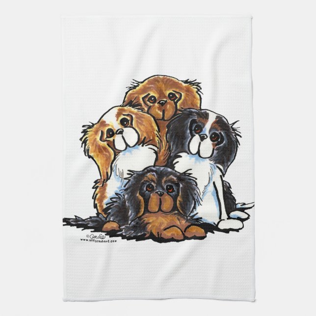 Four Cavalier King Charles Spaniels Tea Towel (Vertical)
