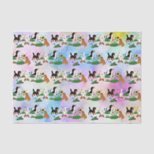 Four Cavalier Spaniels in a Field of Flowers Tissue Paper