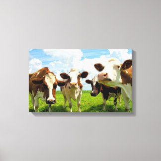 Four chatting cows canvas print