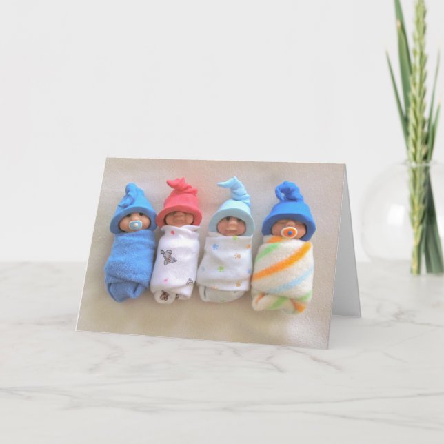 Four Clay Babies, Swaddled, Polymer Clay Card (Front)