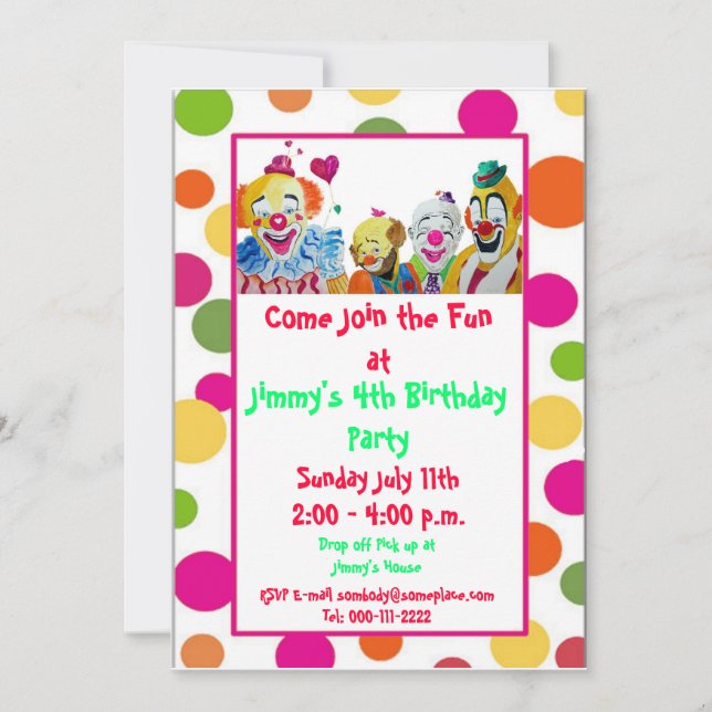 Four Clowns Birthday Invitation (Front)