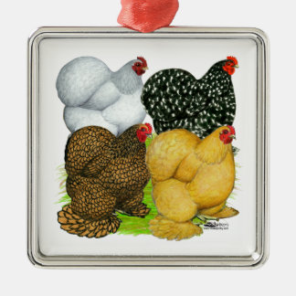 Four Cochin Hens Metal Tree Decoration