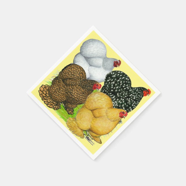 Four Cochin Hens Napkin (Corner)