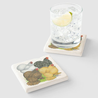 Four Cochin Hens Stone Coaster