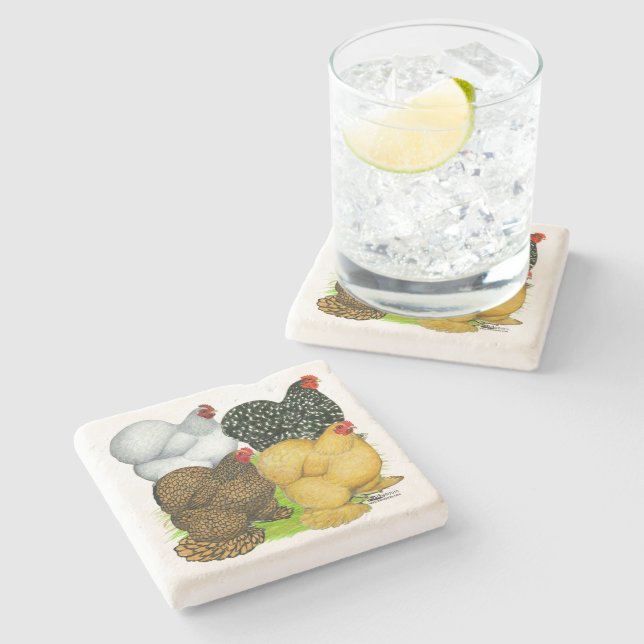 Four Cochin Hens Stone Coaster (Side)